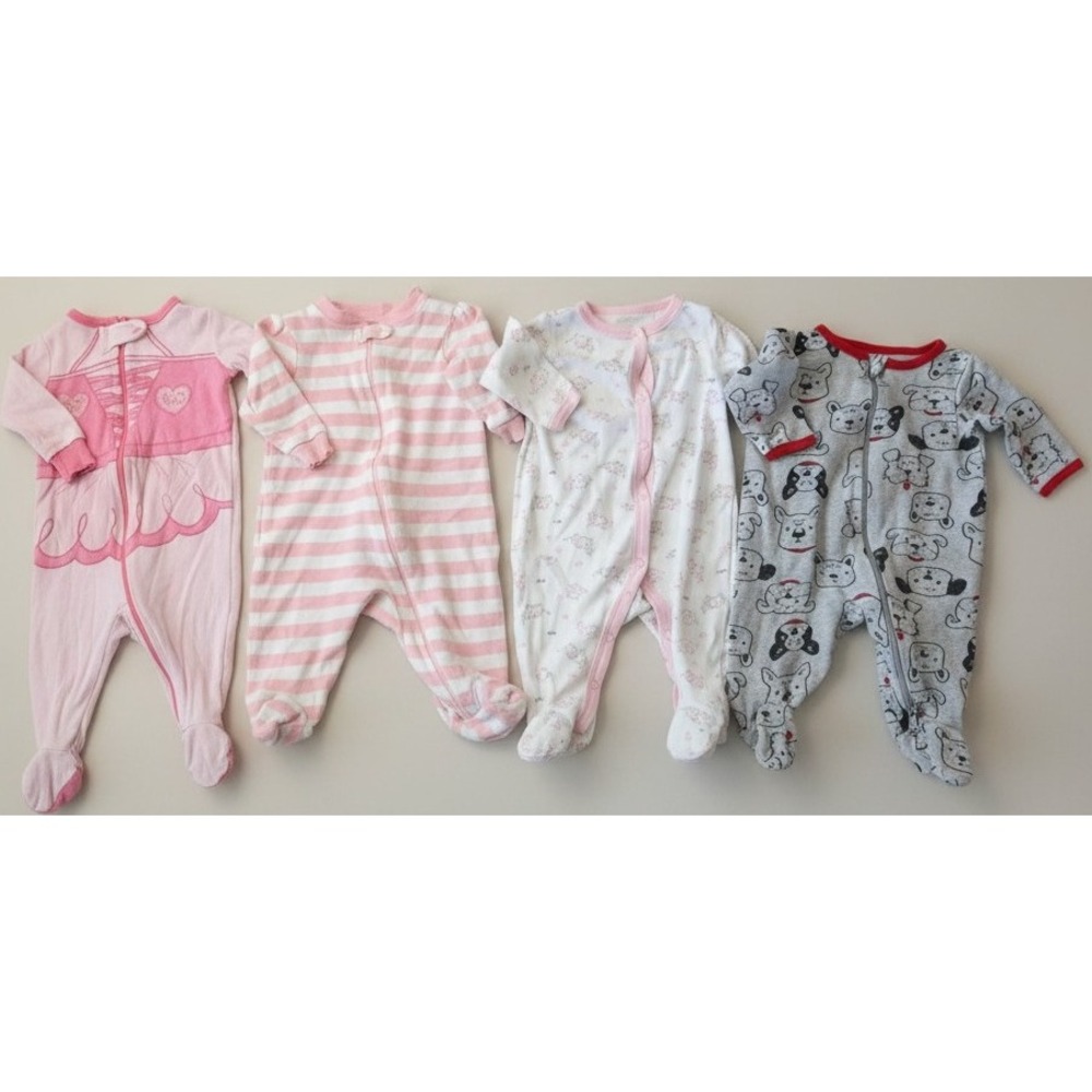Newborn 0-3 month Baby Girl Sleeper Footed Pajamas Bundle Lot 4‎ pc
